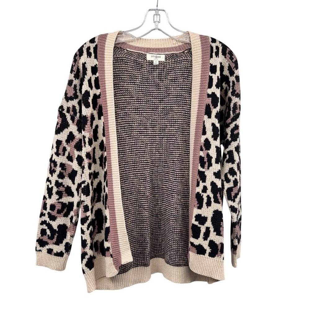 Umgee Womens Cheetah Print Knit Cardigan Open Front Multicolor Size Small